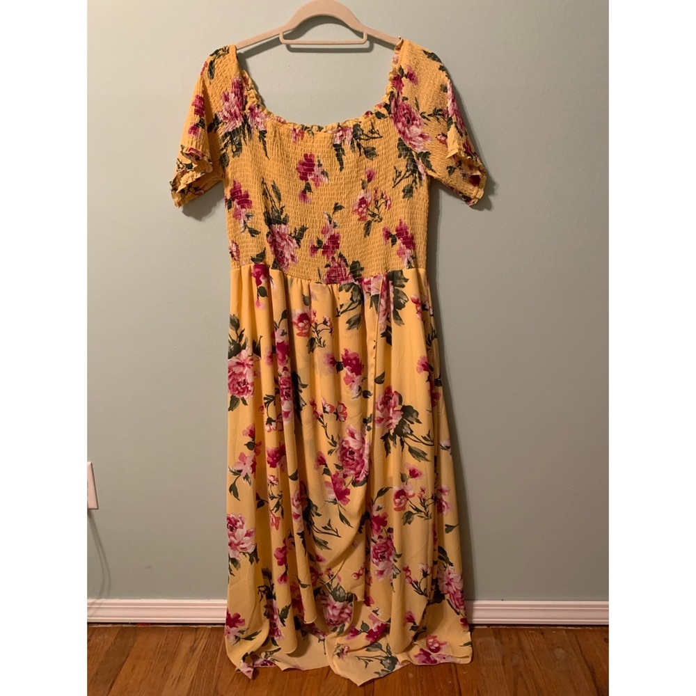 Yellow off the shoulder midi dress